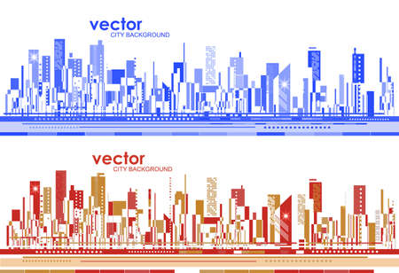 Futuristic city skylines at day and night, vector illustration.のイラスト素材