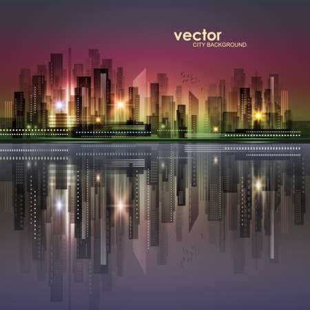 Abstract modern night City skyline, vector illustrationのイラスト素材