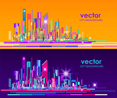 Abstract modern, futuristic, night and day City skyline, vector illustrationのイラスト素材