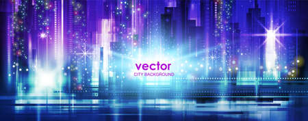 Night city background, with glowing lightsのイラスト素材