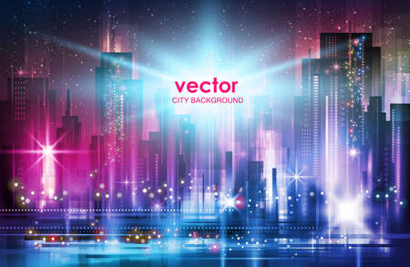 Abstract modern night City skyline, vector illustrationのイラスト素材