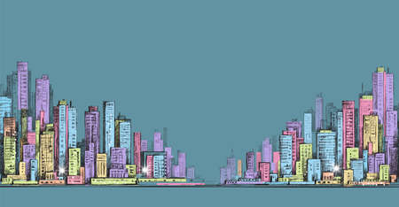 Hand drawn panorama of city skylineのイラスト素材