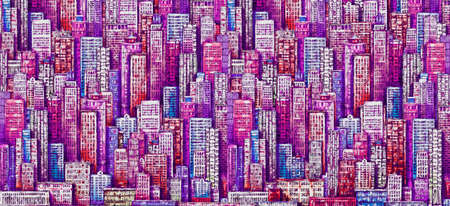 Illustration with architecture, skyscrapers, megapolis buildings downtownの写真素材
