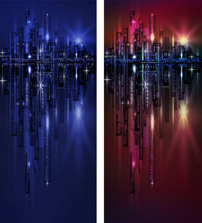 city skyline at night vertical bannerのイラスト素材