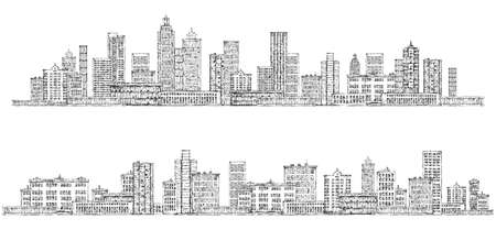 Illustration with architecture, skyscrapers, megapolis, buildings, downtown.の写真素材