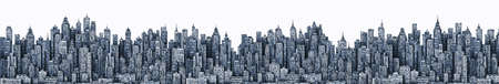 City skyline. Hand drawn Illustration with architecture, skyscrapers, megapolis, buildings downtownの写真素材