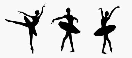 ballerina silhouette. Poses of ballet. Black and white illustration with girls dancingのイラスト素材