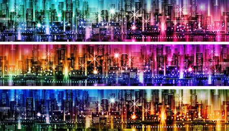 night cityAbstract Futuristic City vector banner, Cityscape background headerの写真素材