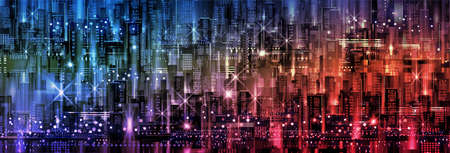 Abstract Futuristic City vector banner, Cityscape background headerのイラスト素材