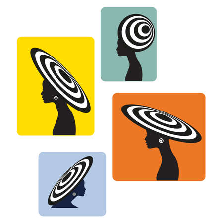 image of a woman in a hat inscription black and white light background vectorのイラスト素材