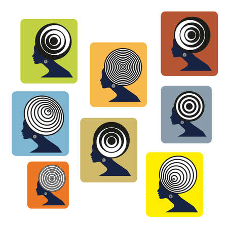girl portrait. Vector silhouette icon, monochromeのイラスト素材