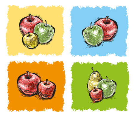 Apple sketch hand drawn vector illustration setのイラスト素材