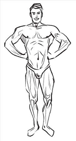 Posing bodybuilder, hand drawn sketchのイラスト素材