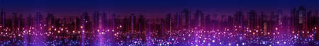 Urban vector cityscape at night. skyline city silhouettes. City background with architecture, skyscrapers, megapolis, buildings, downtown.のイラスト素材