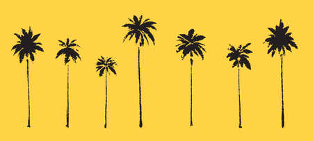 palm trees silhouette. Textured ink brush hand drawn vectorのイラスト素材
