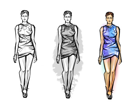 Hand drawn fashion woman. fashion lady. sketch. Fashion model posing in dress.のイラスト素材
