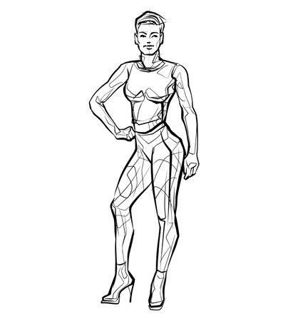 Fitness girl posing. Athletic girl. vector character design.のイラスト素材
