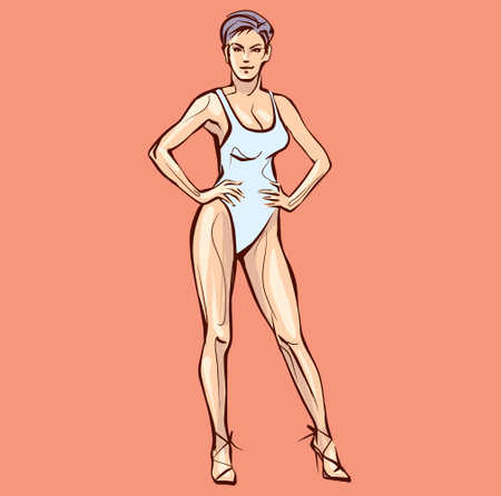 Hand drawn fashion woman posing. fashion lady. sketch. Fashion model posing in dress.のイラスト素材