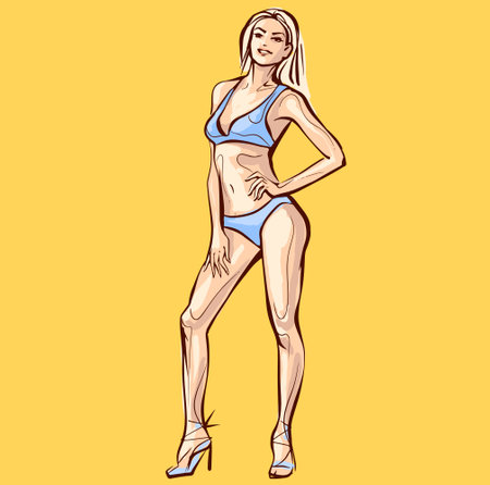 Hand drawn fashion woman posing. fashion lady. sketch. Fashion model posing in dress.のイラスト素材