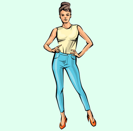 Hand drawn fashion woman posing. fashion lady. sketch. Fashion model posing in dress.のイラスト素材