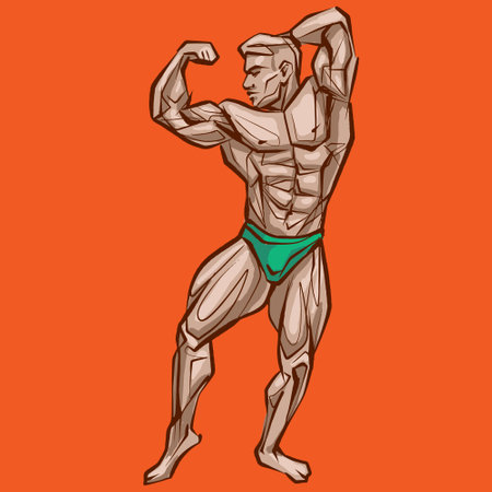 Posing bodybuilder, isolated vector silhouette, ink drawingのイラスト素材