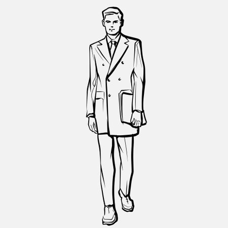 Business man in suit, abstract comics ink drawing, isolated vector silhouette. Peopleのイラスト素材