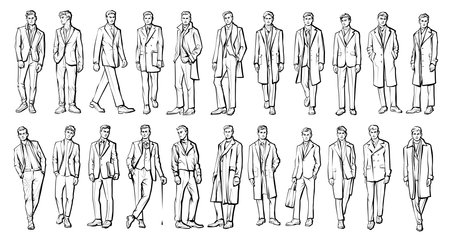 Line Drawing Illustration of Handsome Young Man In Smart Casual Wear. Outline drawing for coloringの写真素材