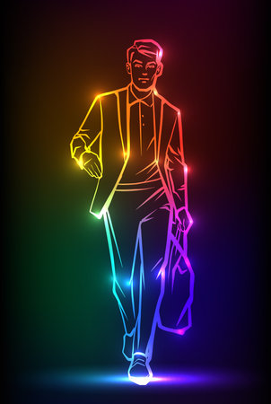 fashion model. Line Drawing Illustration of Young Manのイラスト素材