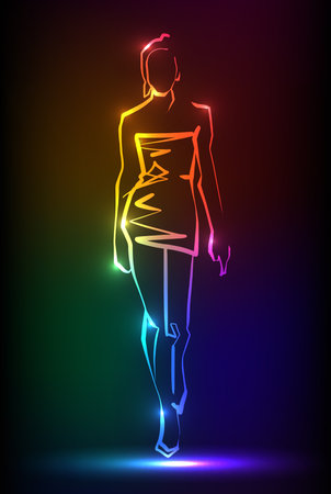 fashion model. Line Drawing Illustration of Young Womanのイラスト素材
