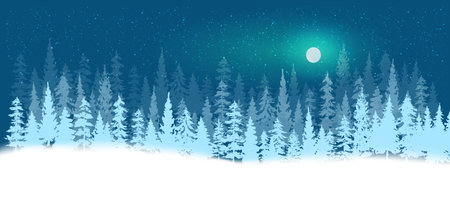 NIght winter background with pine treesのイラスト素材