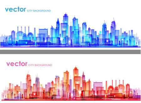 Skyline city silhouettes. City background with architecture, skyscrapers, megapolis, buildings, downtown.のイラスト素材