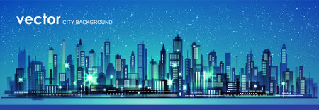 Urban building skyline panoramic nightのイラスト素材