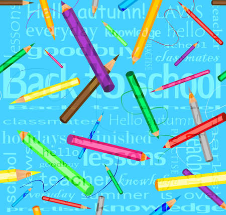 Vector 3d text background with pencils on blueのイラスト素材