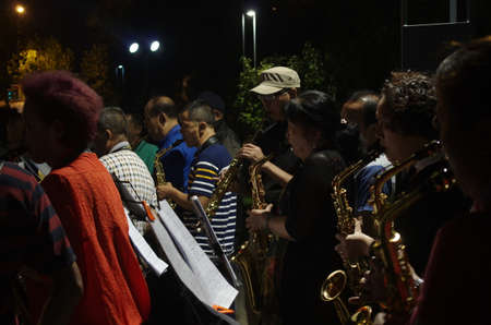 seniors playing music instruments at outdoorのeditorial素材