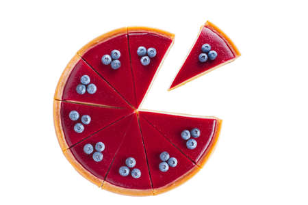 round red cheesecake with blueberries top viewの写真素材