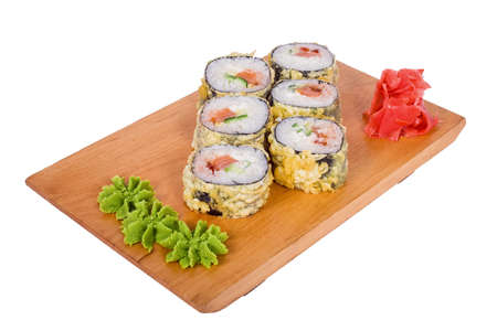 Sushi with fish in the rice on a light backgroundの写真素材