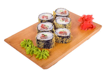 Sushi with fish in the rice on a light backgroundの写真素材