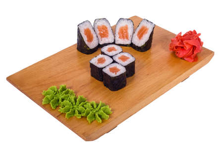 Sushi with salmon and caviar in the rice on a light backgroundの写真素材