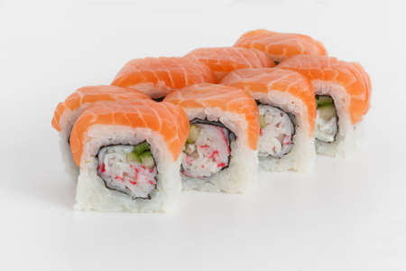 Sushi rolls with salmon and cucumberの写真素材