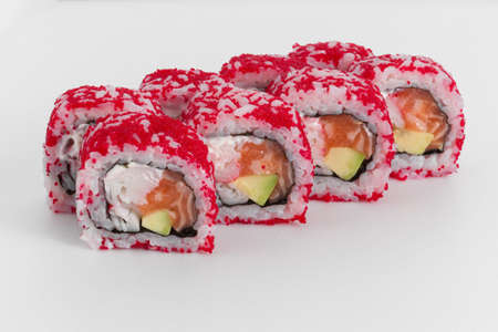 Sushi rolls with caviar, salmon and cucumberの写真素材