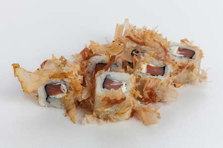 Sushi rolls with smoked salmon in the chip of the tunaの写真素材