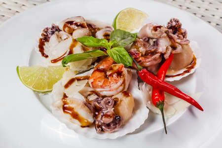 seafood dish with basil and lime