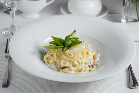 Spaghetti carbonara pasta.Italian cuisineの写真素材