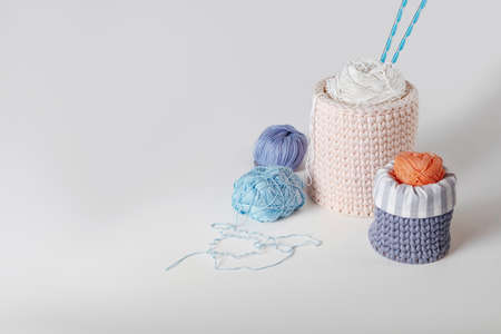 set for knitting. knitting needles and a ball of wool