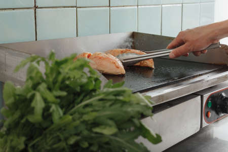 fresh grilled chicken for sandwich with cheeseの写真素材