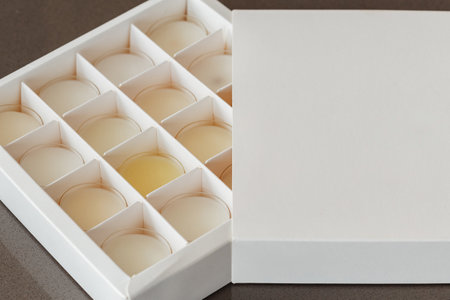 Box with round-shaped air fresheners like a coin with a place for text