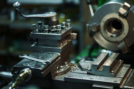 Metal Lathe, Lathe machine in a retro workshop Chip and Wrenchの写真素材