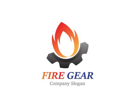 Gear with fire logo template design, emblem, concept design creative iconのイラスト素材