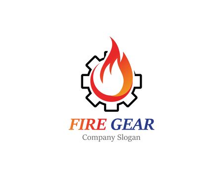 Gear with fire logo template design, emblem, concept design creative iconのイラスト素材