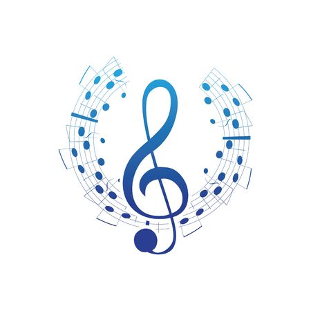 Music notes waving, music background, vector illustration iconのイラスト素材